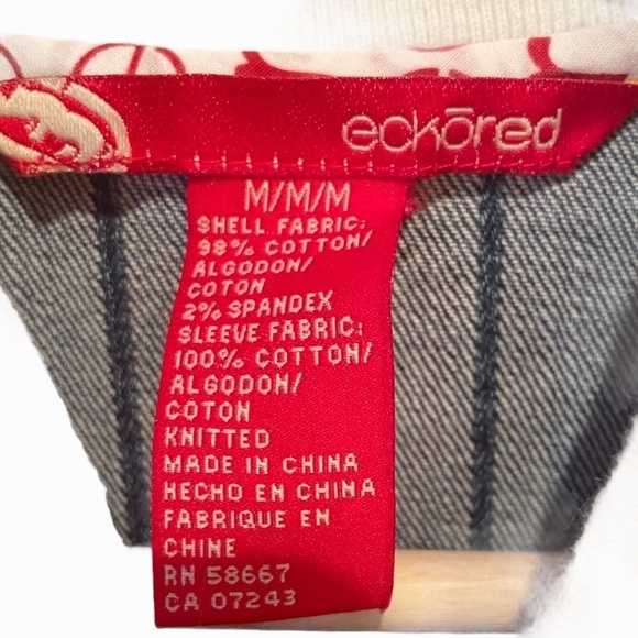 Eckored Ladies Striped Button Up Denim Jacket - Picture 5 of 9